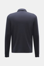 Rückansicht des navyfarbenen 04651/ A trip in a bag Longsleeve-Poloshirt 'WJ' mit klassischem Polokragen, Regular Fit, weichem Griff, Wolle-Microfaser-Mix, kurzen Saumschlitzen.