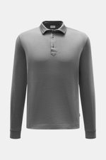 Frontansicht des graumelierten 04651/ A trip in a bag Longsleeve-Poloshirt 'WJ' mit klassischem Polokragen, Regular Fit, kurzem Saumschlitz, weichem Griff und Woll-Microfaser-Mix.
