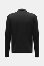 Back view of the 04651/ A trip in a bag Longsleeve polo shirt 'WJ' black, made of blend of wool and high-quality microfiber, soft touch, regular fit, classic polo collar, short hem slits.