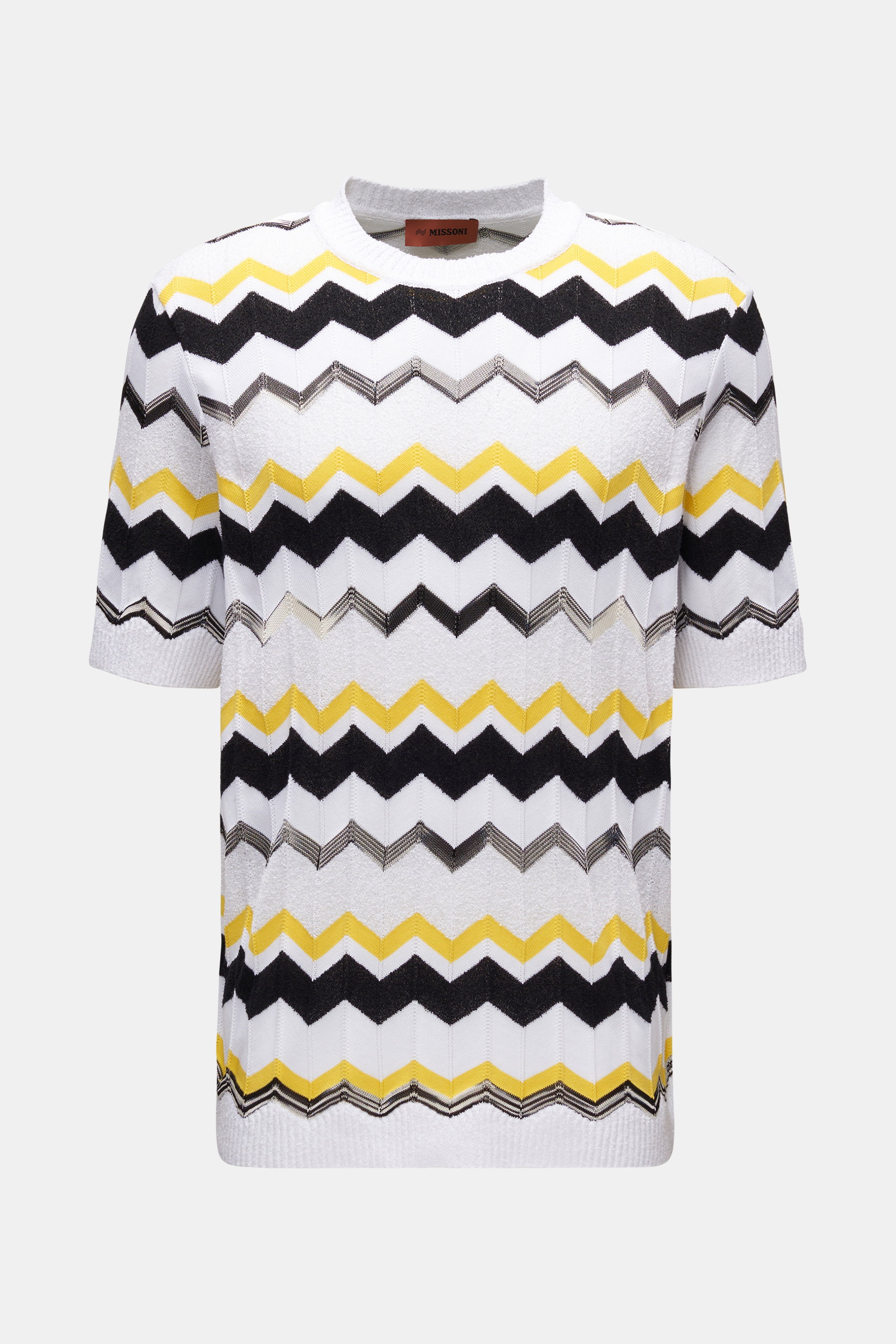 Missoni Kurzarm-Rundhalspullover weiß/schwarz/gelb gemustert