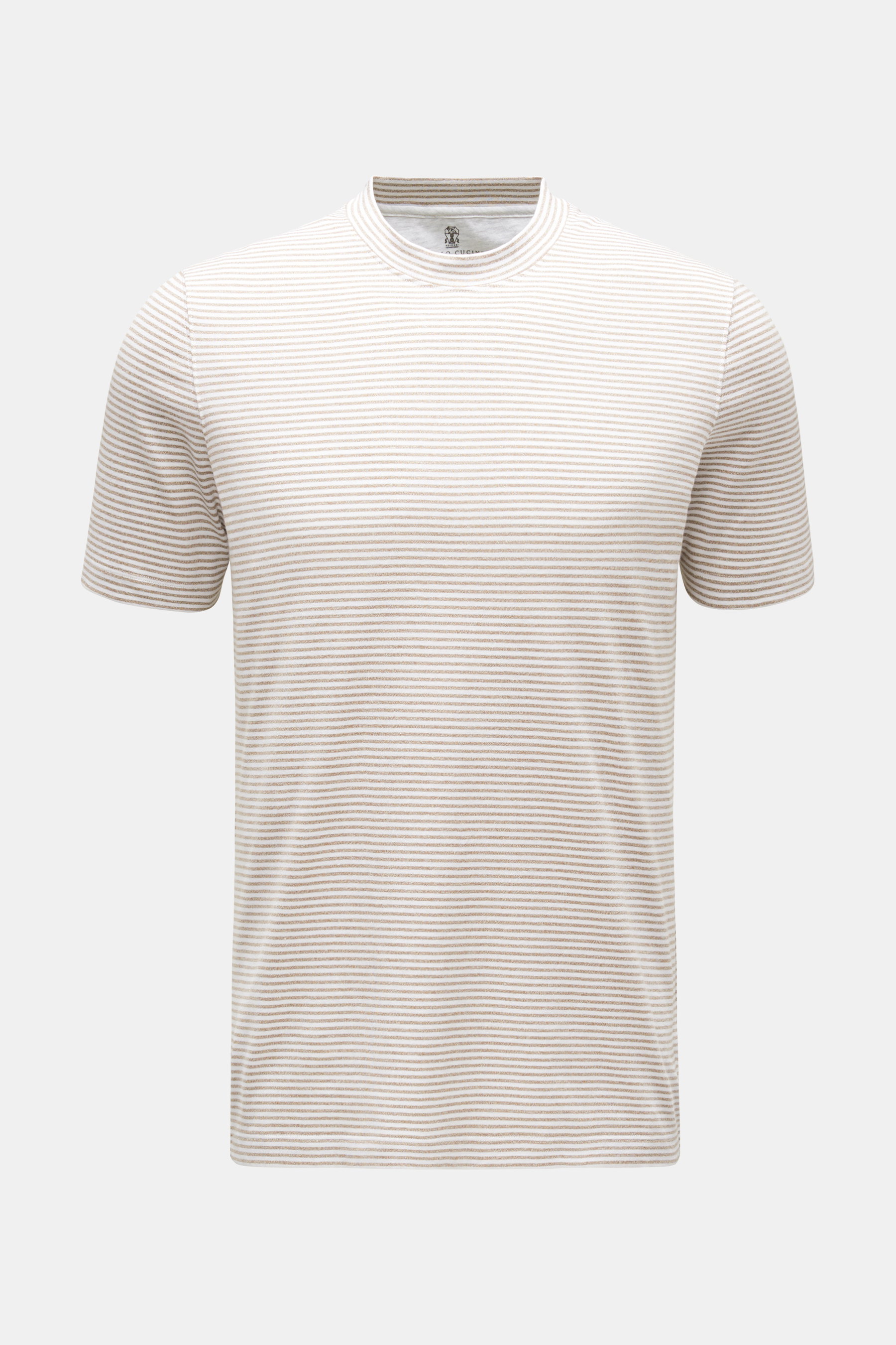 Brunello Cucinelli Rundhals-T-Shirt hellbraun/weiß gestreift