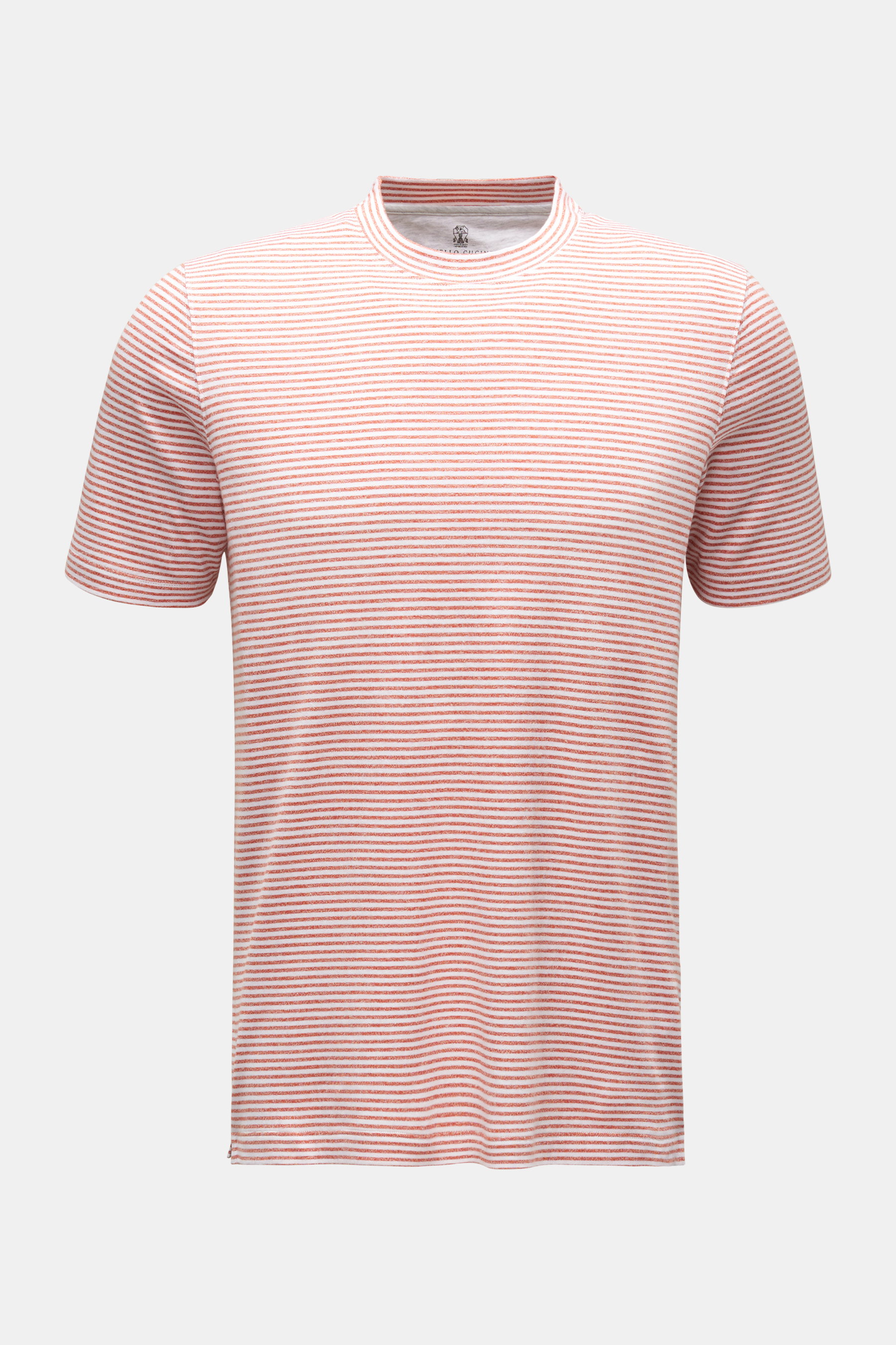 Brunello Cucinelli Rundhals-T-Shirt rot/weiß gestreift