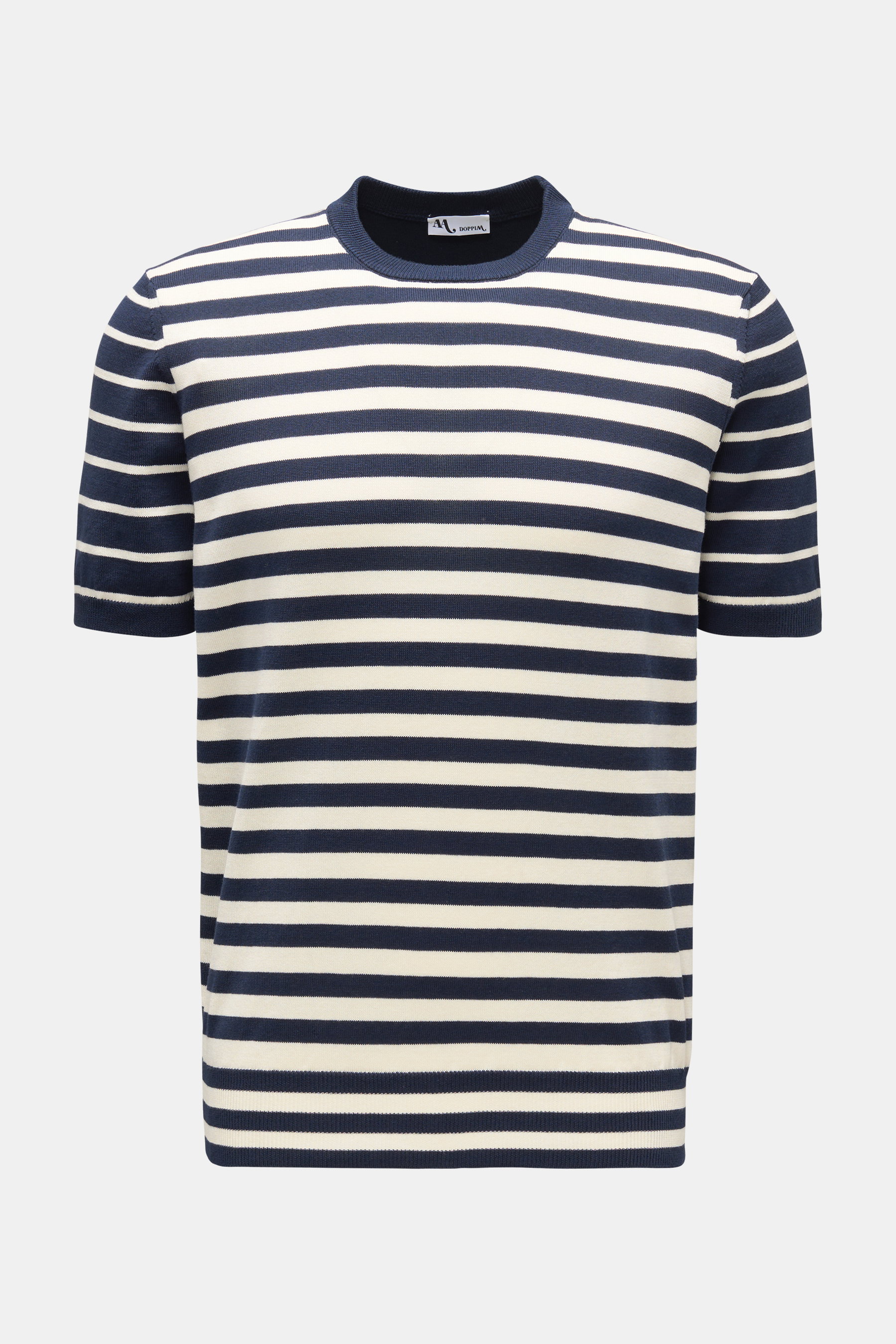 Doppiaa Feinstrick-Kurzarmpullover 'Aalfeo' navy/offwhite gestreift