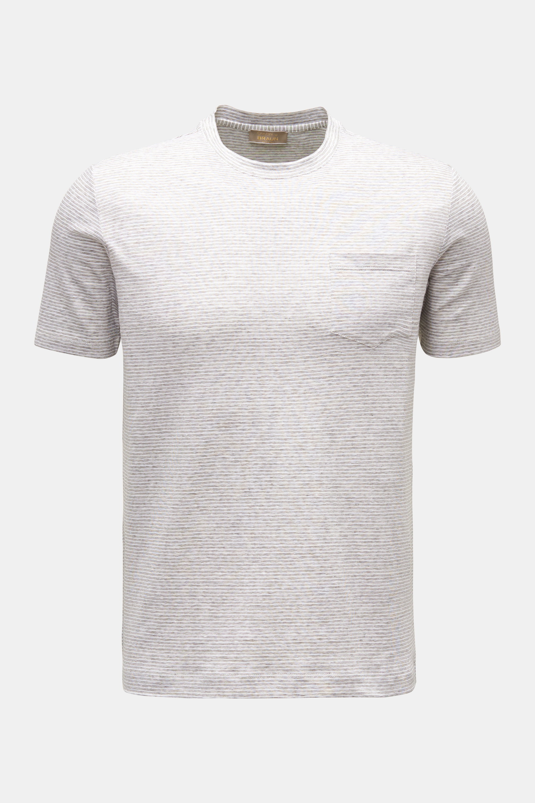 Cruciani Leinen Rundhals-T-Shirt grau/weiß gestreift