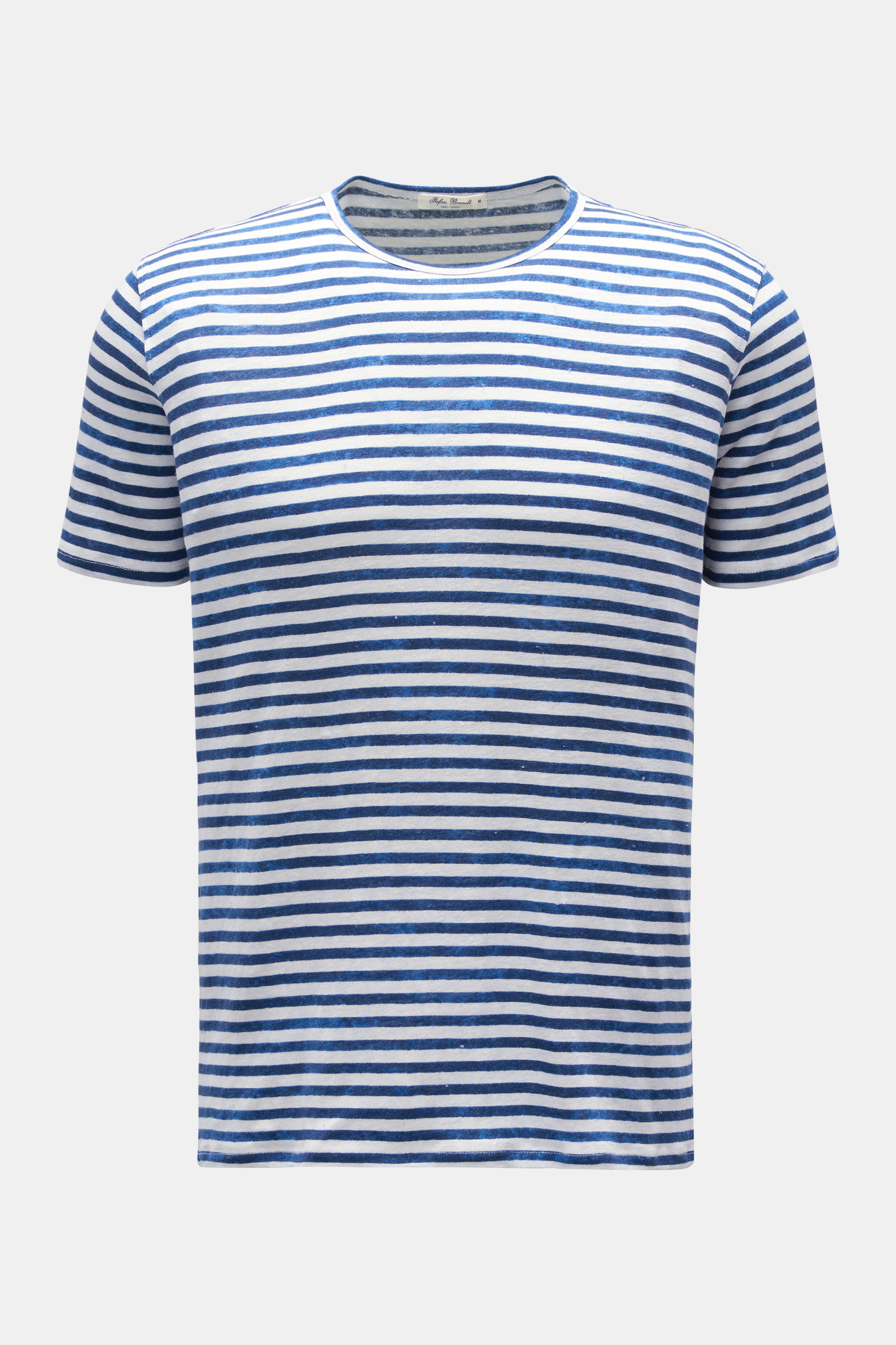 Stefan Brandt Leinen Rundhals-T-Shirt blau/weiß gestreift