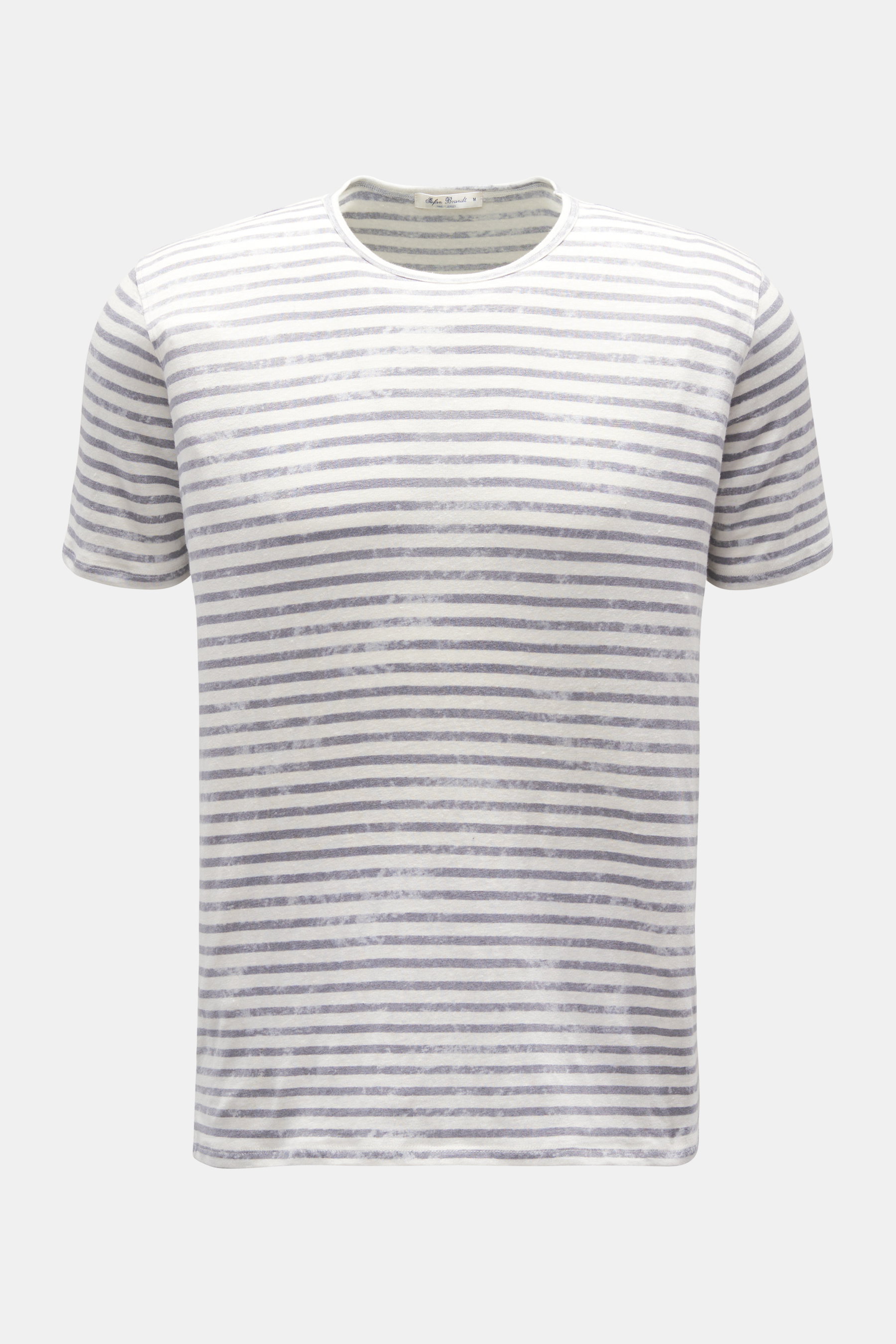 Stefan Brandt Leinen Rundhals-T-Shirt grau/weiß gestreift