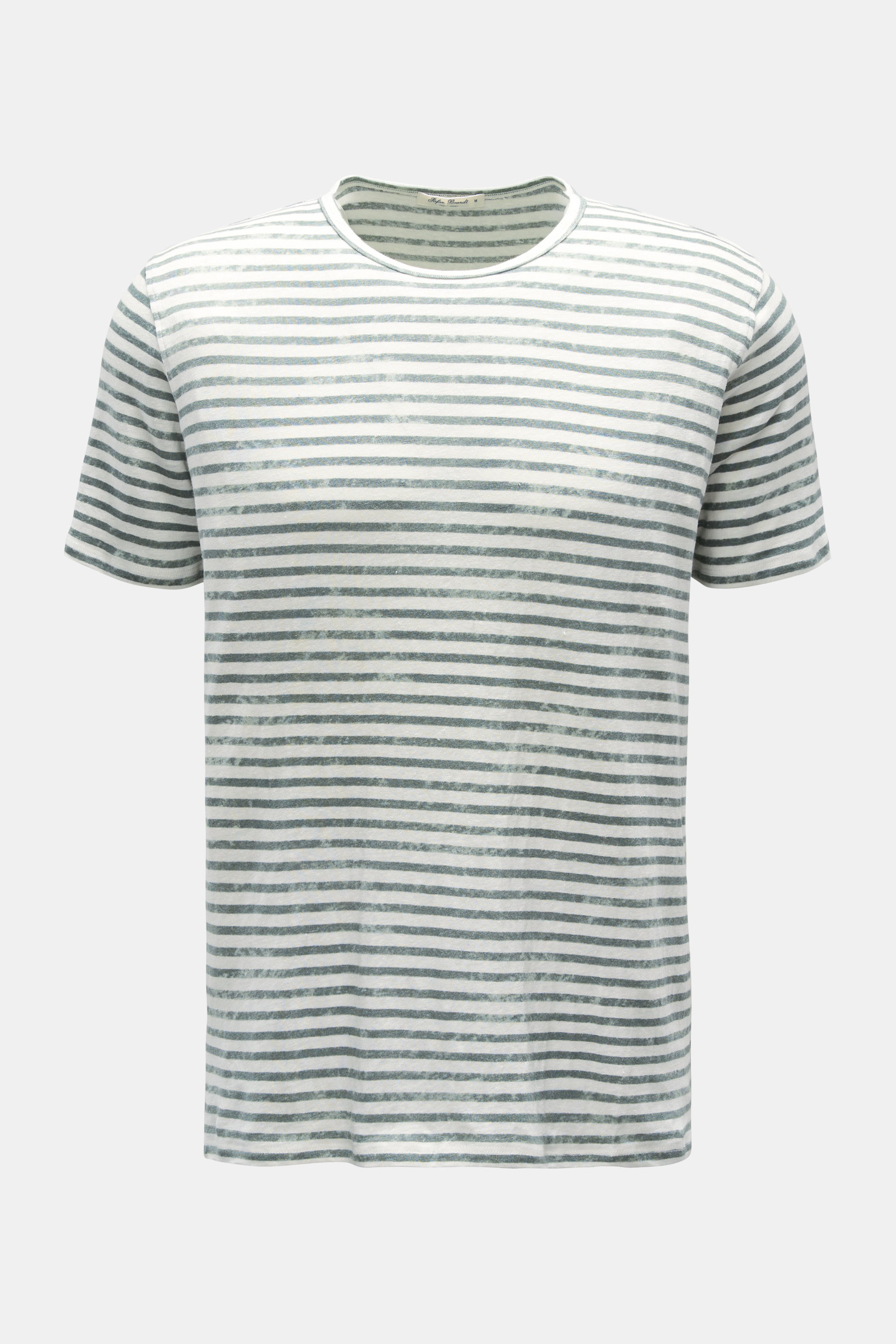 Stefan Brandt Leinen Rundhals-T-Shirt grün/weiß gestreift