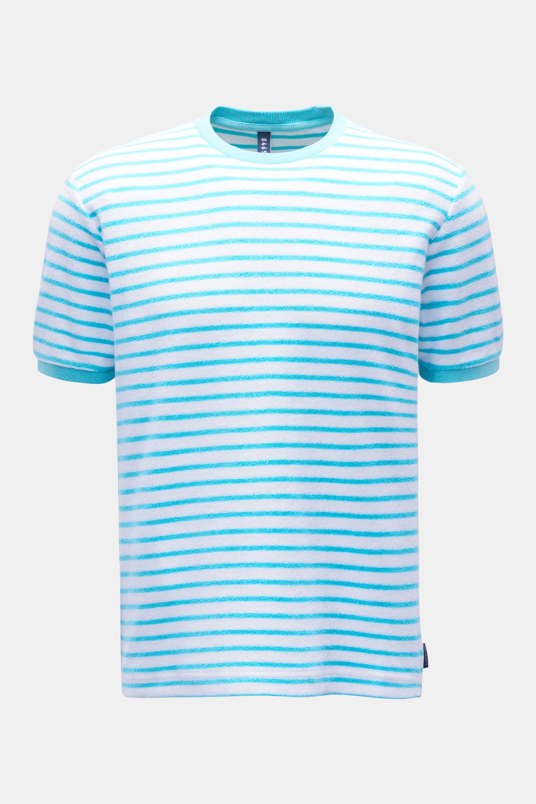 04651/ A trip in a bag Frottee Rundhals-T-Shirt 'Terry Stripe Tee' türkis/weiß gestreift