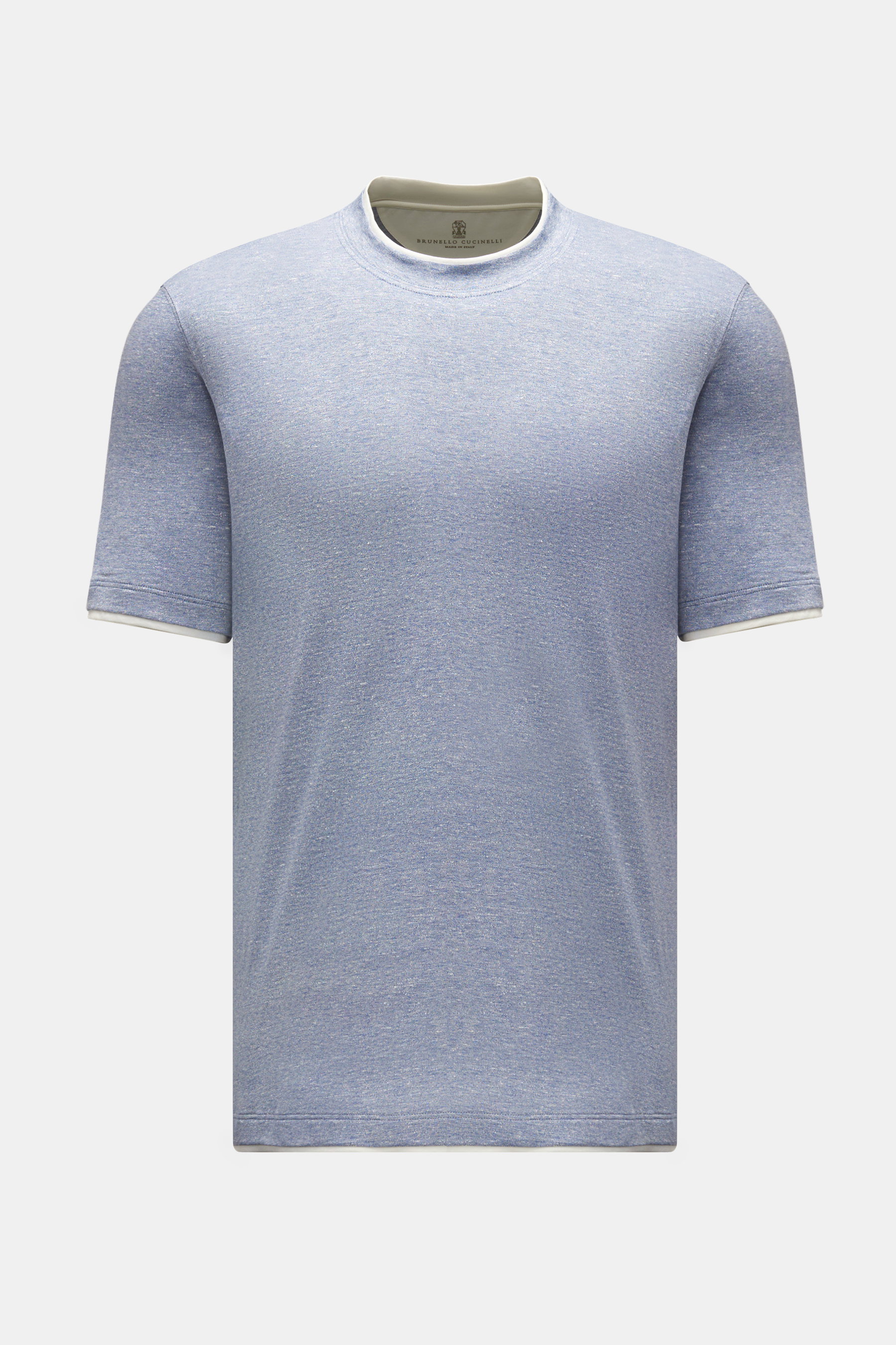 Brunello Cucinelli Rundhals-T-Shirt rauchblau meliert/weiß