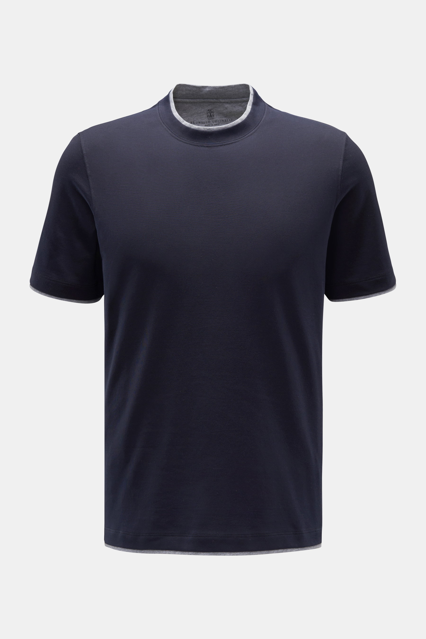 Brunello Cucinelli Rundhals-T-Shirt navy/hellgrau meliert