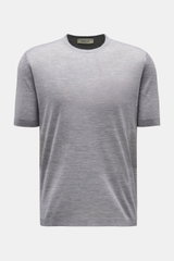 Filippo de Laurentiis Feinstrick Rundhals-Kurzarmpullover grau meliert