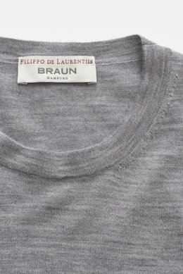 Filippo de Laurentiis Feinstrick Rundhals-Kurzarmpullover grau meliert