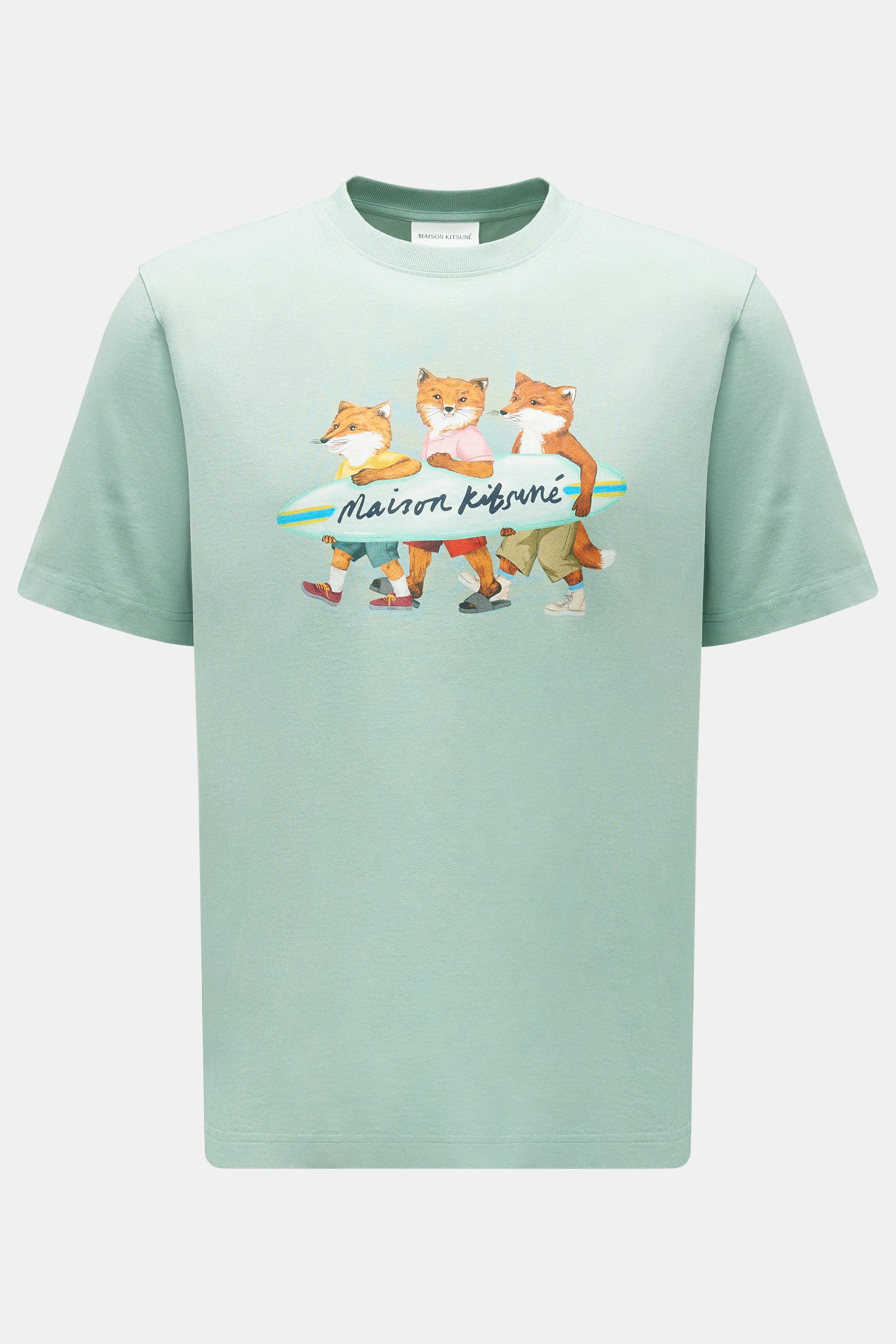 Maison Kitsuné Rundhals-T-Shirt 'Surfing' mintgrün