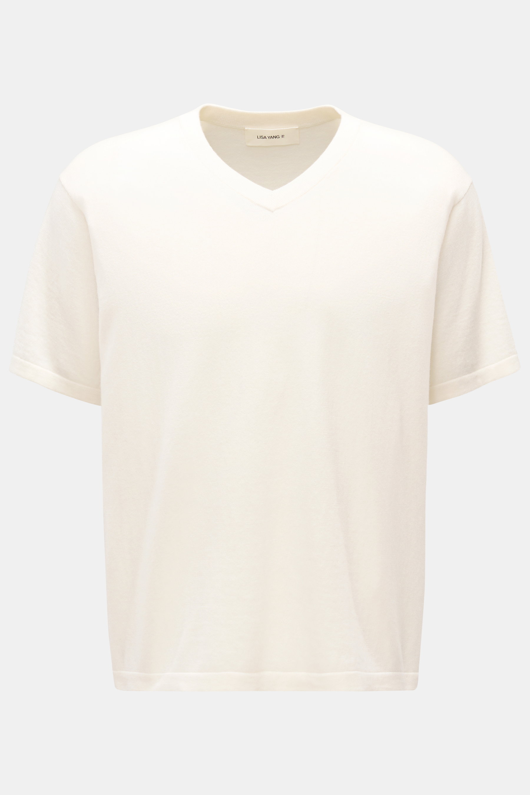 Lisa Yang V-Neck Kurzarm-Pullover 'Brayden' offwhite