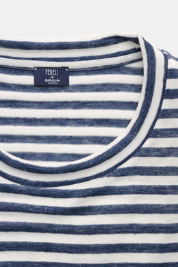 Fedeli Crew neck T-shirt white/navy striped