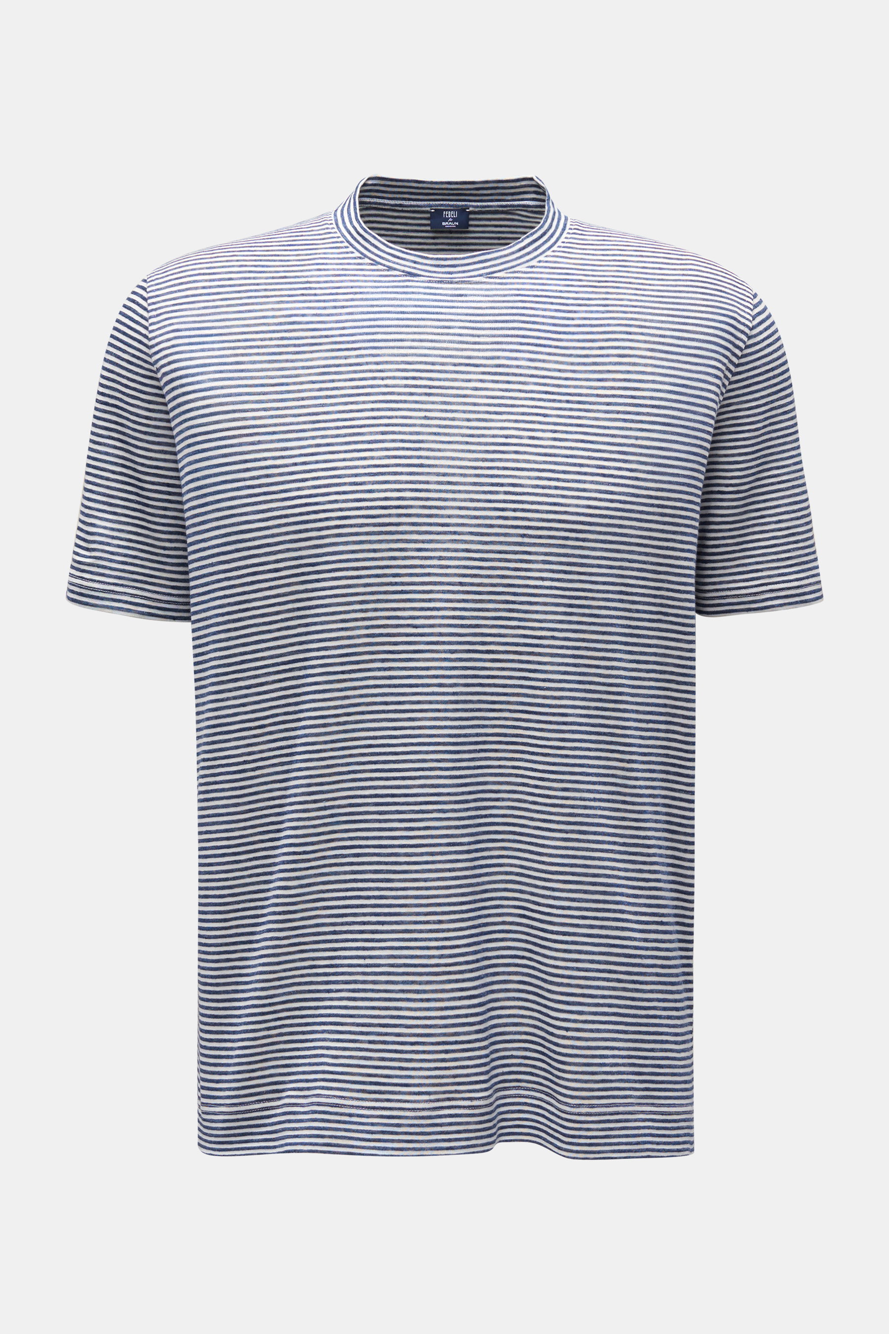 Fedeli Rundhals-T-Shirt weiß/navy gestreift
