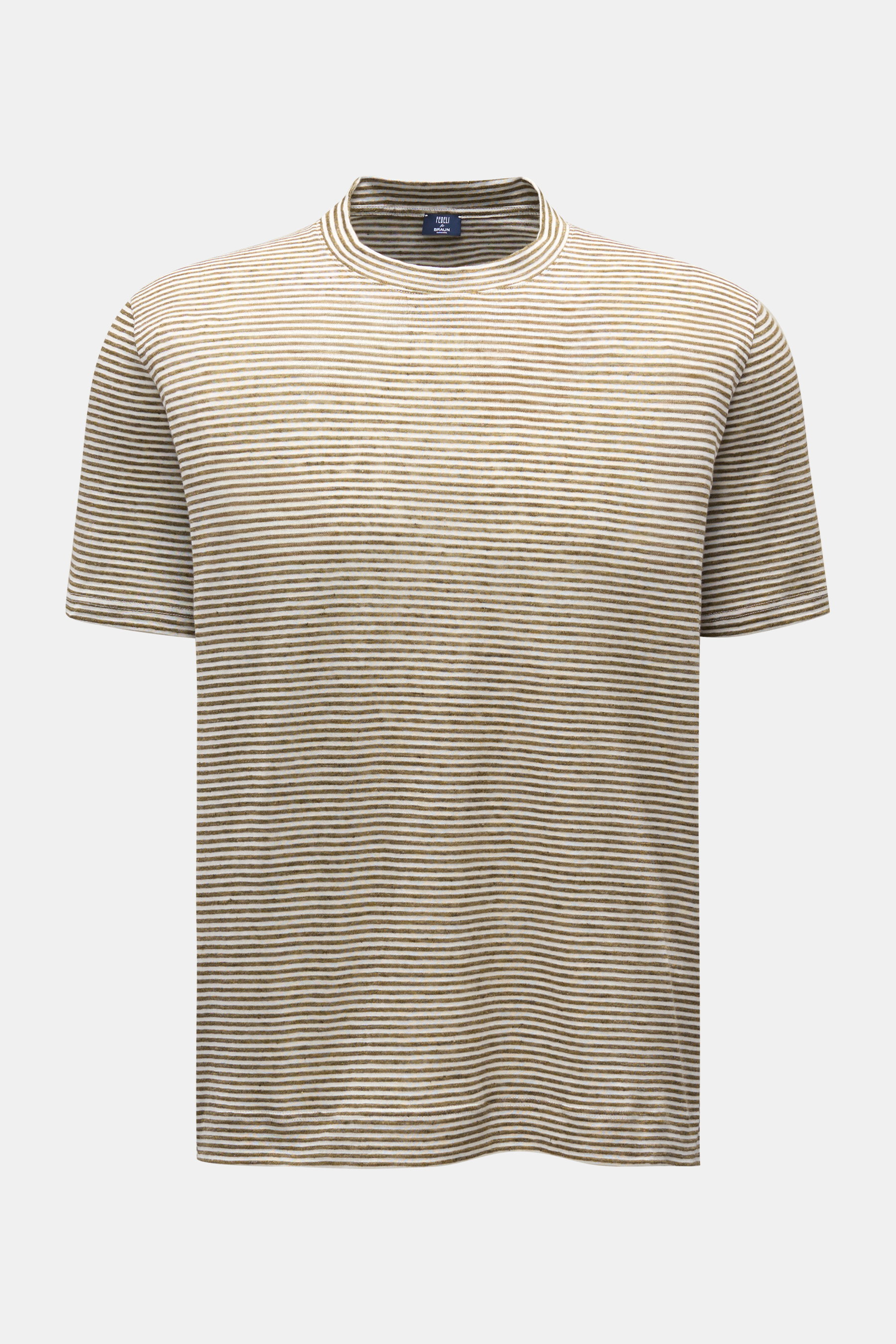 Fedeli Rundhals-T-Shirt creme/khaki gestreift