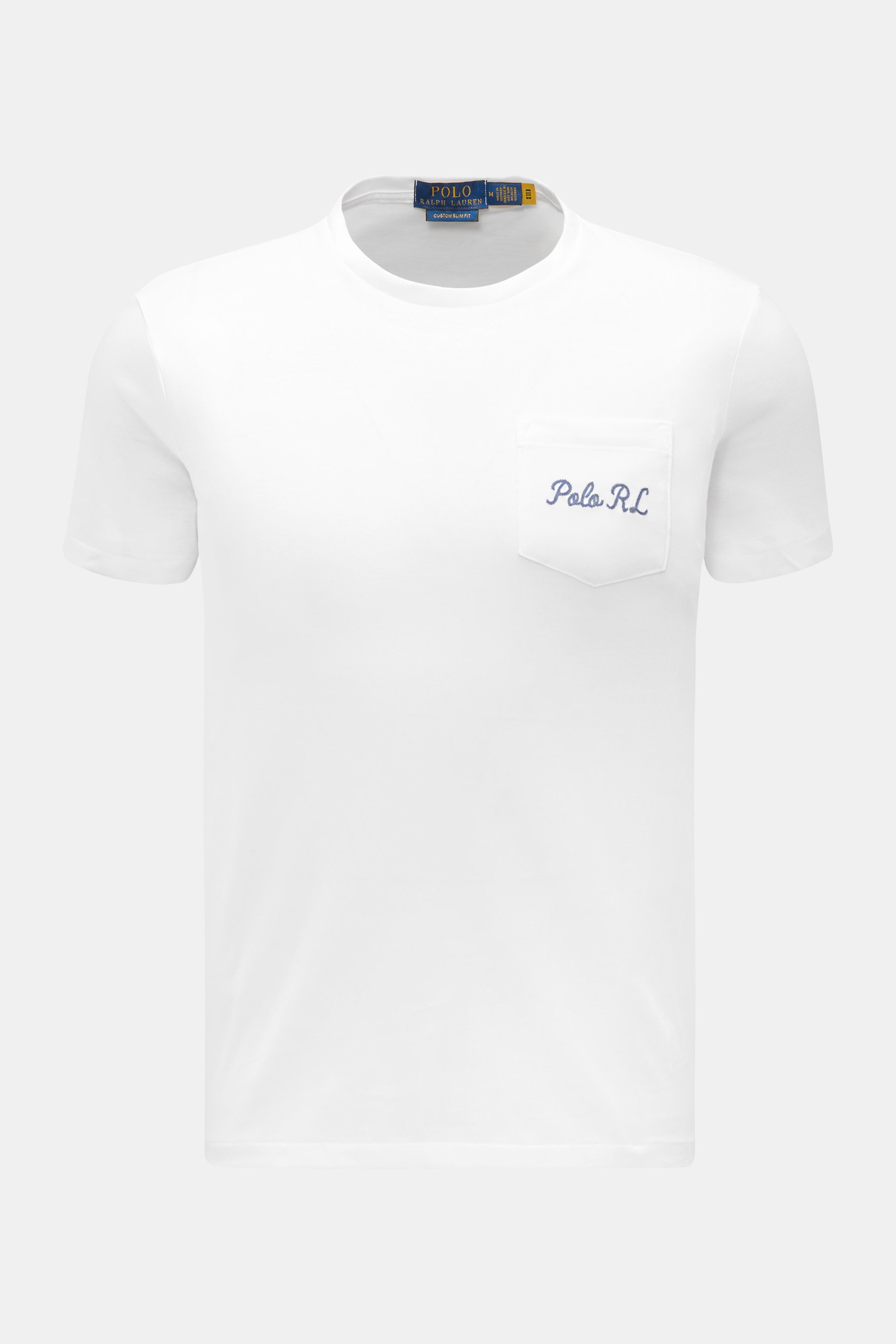 Polo Ralph Lauren Rundhals-T-Shirt weiß, Frontansicht, Jersey aus reiner Baumwolle, weiche Qualität, Classic Fit, Rundhalsausschnitt, Brusttasche mit Stitching.
