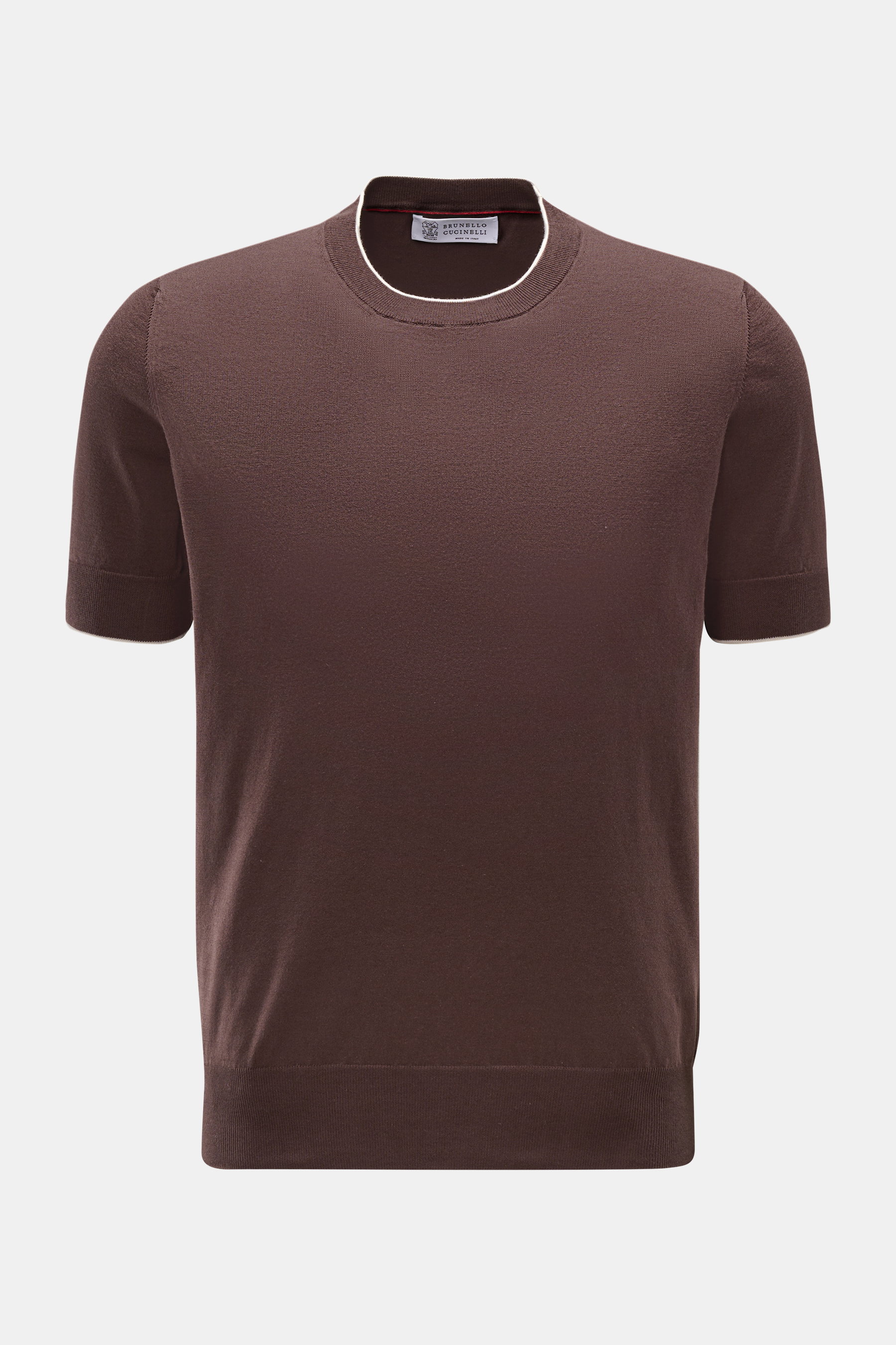 Brunello Cucinelli Feinstrick-Kurzarmpullover dunkelbraun