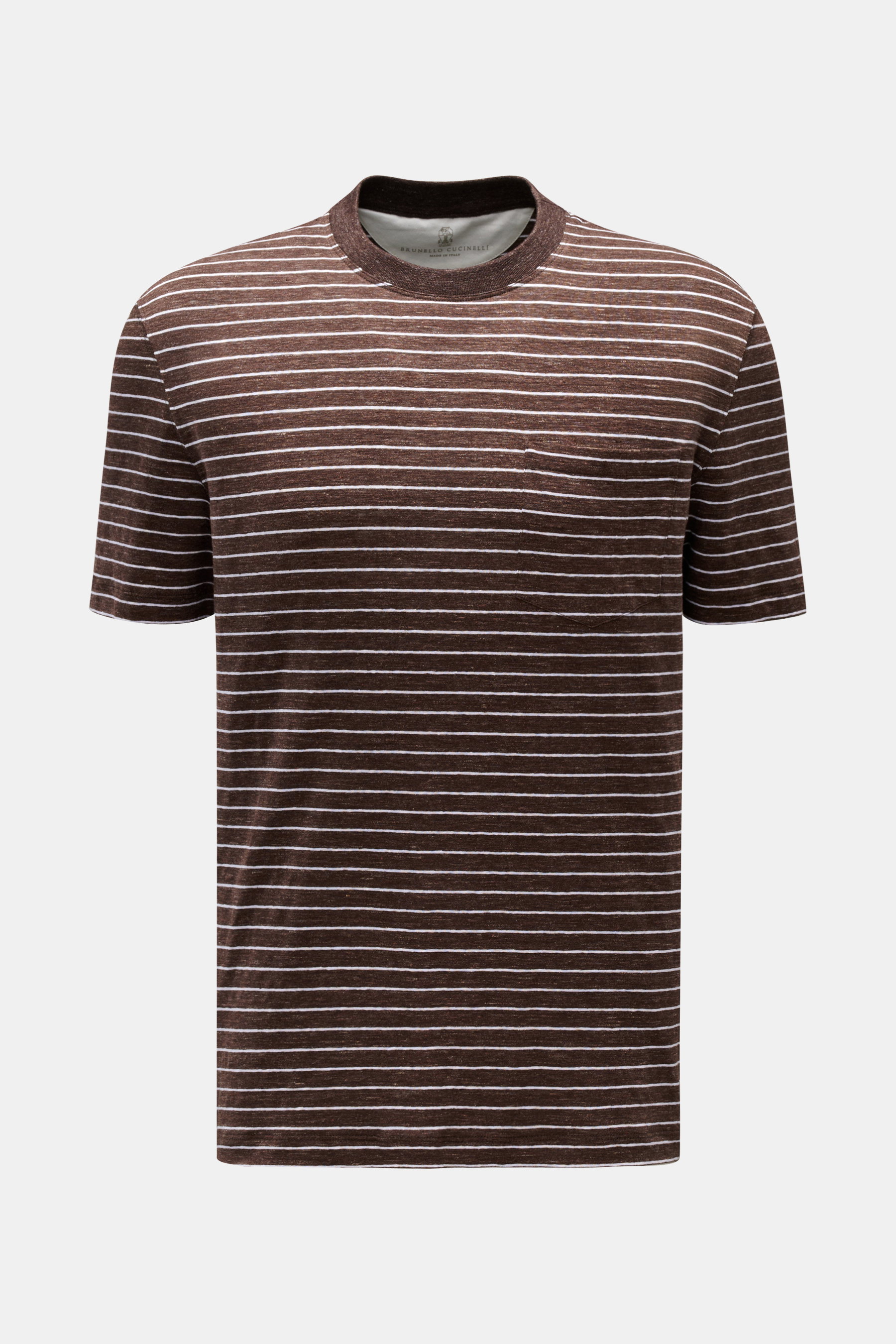Brunello Cucinelli Rundhals-T-Shirt dunkelbraun/weiß gestreift