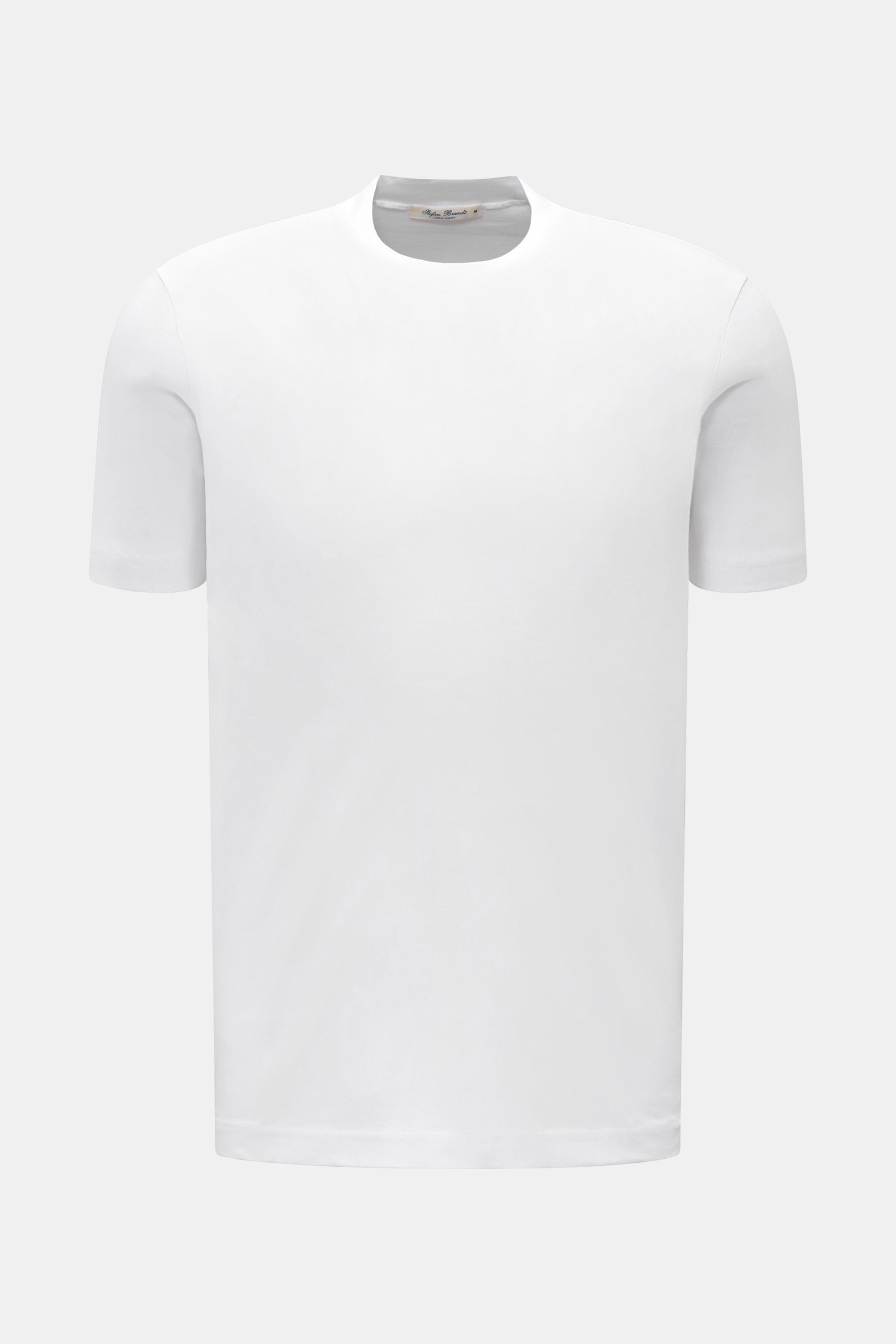 Frontansicht des Stefan Brandt Rundhals-T-Shirts 'Sea Island Eli' weiß aus feinem Jersey, Slim Fit, sehr weich, Rundhalsausschnitt.