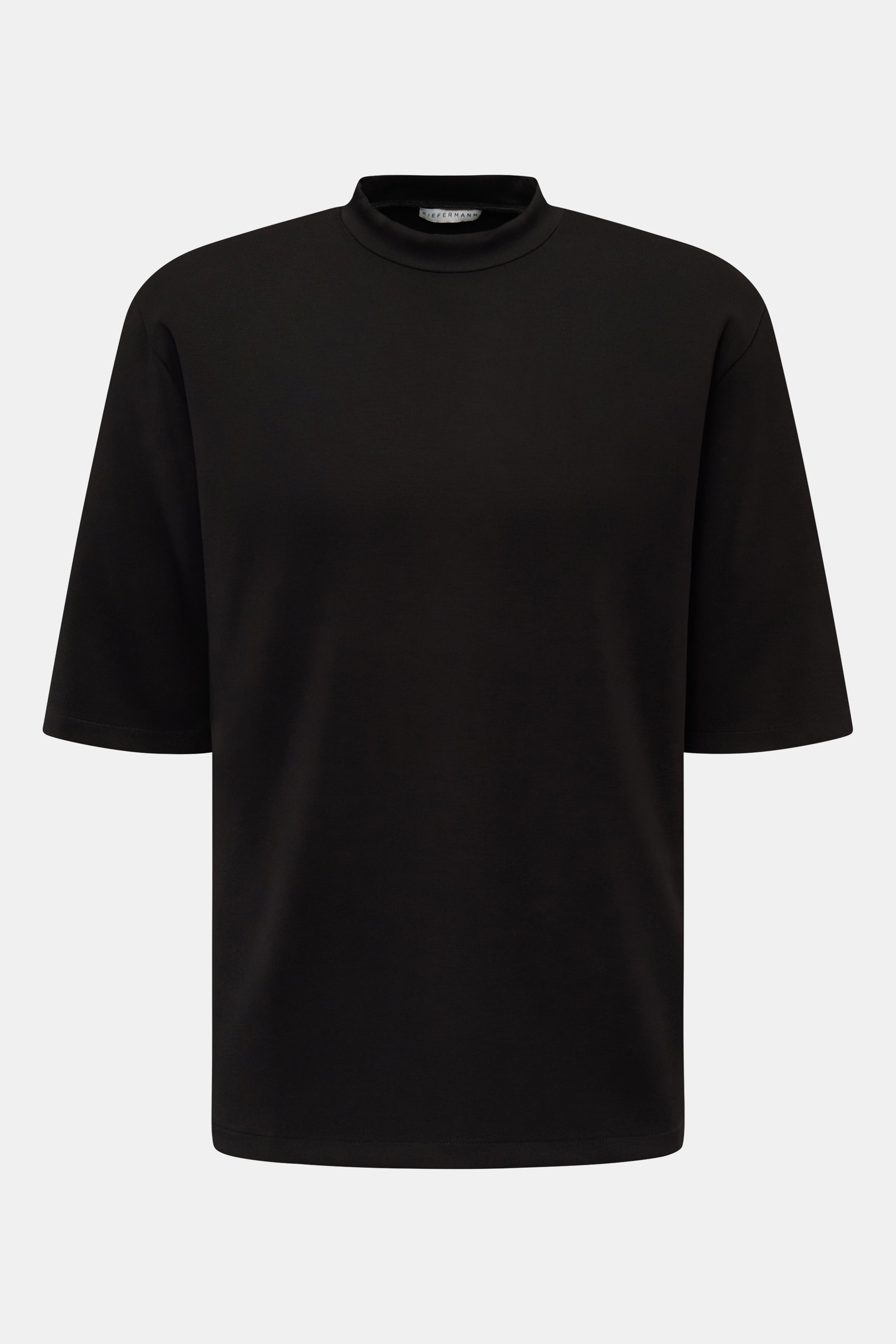 Kiefermann Rundhals-T-Shirt 'Thorfinn' schwarz, Frontansicht, schwerer, elastischer Viskose-Jersey mit glattem Griff, Regular Fit, Rundhalsausschnitt.