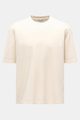 Golden Goose Rundhals-T-Shirt creme, Frontansicht, oversized Fit, weicher Baumwoll-Jersey, markante Vintage-Details, Rundhalsausschnitt, Italien-Design.