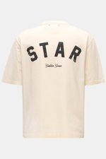 Golden Goose Rundhals-T-Shirt creme von hinten, mit großem STAR-Print, Vintage-Distressed-Details und zwei Metall-Sternen.