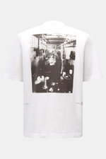 Stone Island Rundhals-T-Shirt offwhite, Rückansicht mit plakativen Schwarz-Weiß-Print, Jersey aus reiner Baumwolle, Regular Fit.