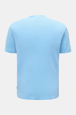 Back view of 04651/ A trip in a bag Leinen-T-Shirt hellblau, a slim fit light blue linen jersey T-shirt with slightly textured touch, airy quality, light stretch, and round neckline.  
<ul>
<li>Jersey aus Leinen</li>
<li>leicht griffige Haptik</li>
<li>lu