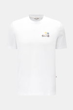Jacob Cohen Rundhals-T-Shirt 'Resort' weiß, frontale Ansicht, Slim Fit, reine Baumwolle, weiche Qualität, Cabrio-Stitching, kleines Leder-Label.