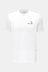 Jacob Cohen Rundhals-T-Shirt 'Resort' weiß, frontale Ansicht, Slim Fit, reine Baumwolle, weiche Qualität, Cabrio-Stitching, kleines Leder-Label.