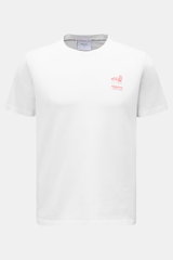 Percival T-Shirt 'Fine Wines' weiß, Slim Fit, reine Baumwolle, weicher Griff, Rundhalsausschnitt, Brust-Logo, mehrfarbiger Backprint, Frontansicht.