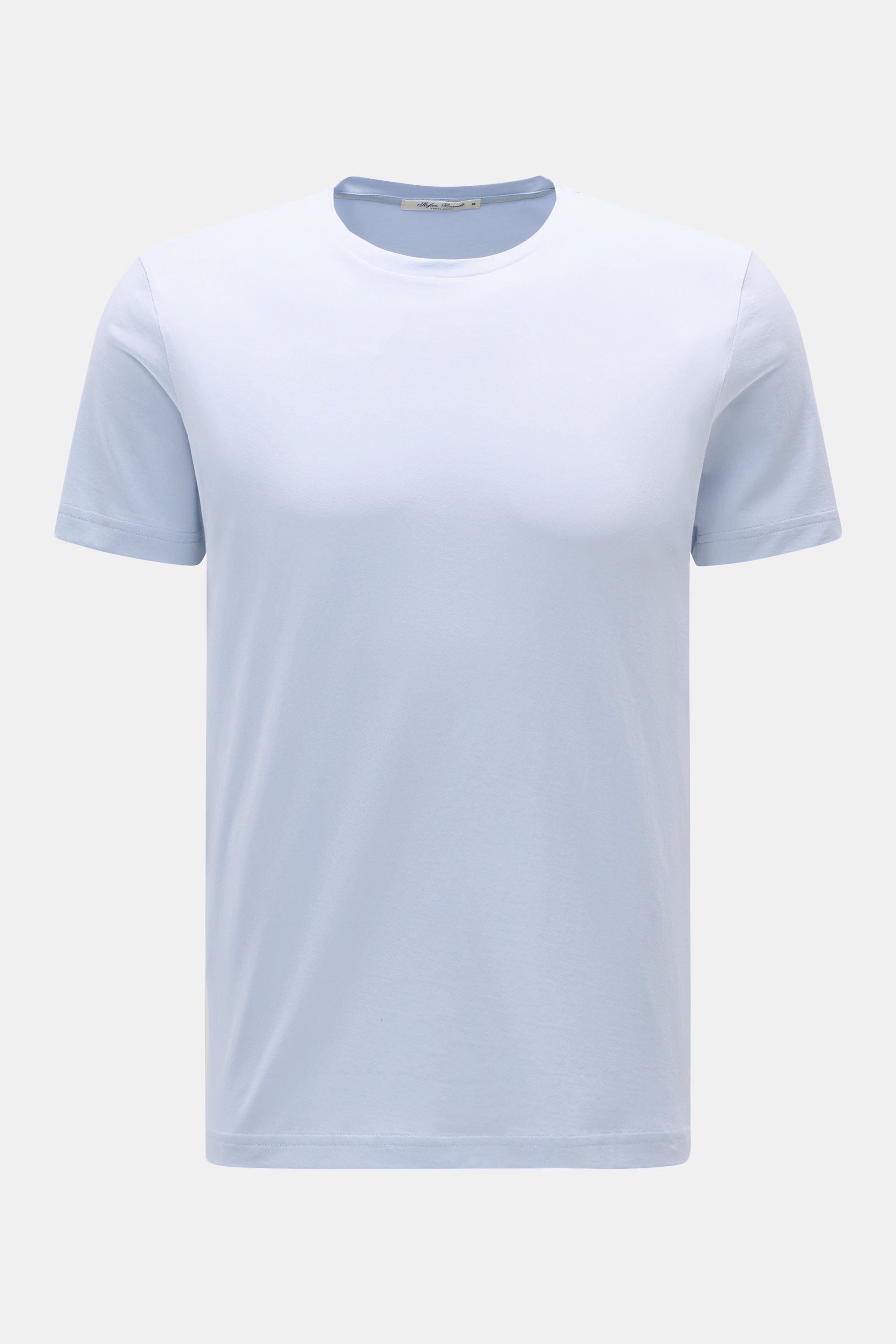 Stefan Brandt Rundhals-T-Shirt 'Enno' hellblau shown from the front, slim fit, round neckline, made of soft Urpima Sea Island cotton jersey. <p>Luxuriöses Essential: Das Rundhals-T-Shirt 'Enno' von STEFAN BRANDT aus edler 'Urpima Sea Island' Baumwolle bes