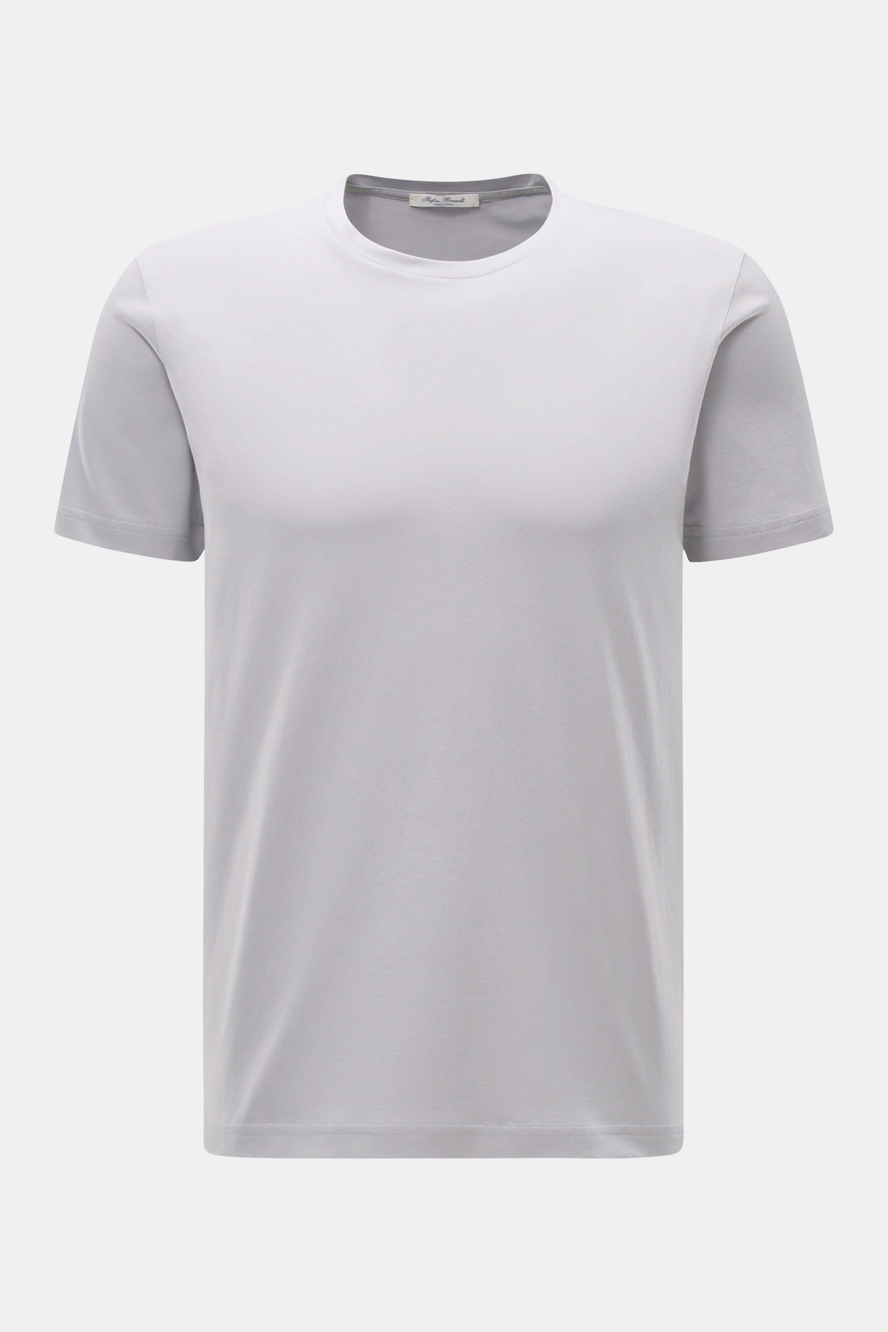 Front view of Stefan Brandt Rundhals-T-Shirt 'Enno' hellgrau, a slim fit, light gray crew neck T-shirt made from soft Urpima Sea Island cotton jersey.

<p>Luxuriöses Essential: Das Rundhals-T-Shirt 'Enno' von STEFAN BRANDT aus edler 'Urpima Sea Island' Ba