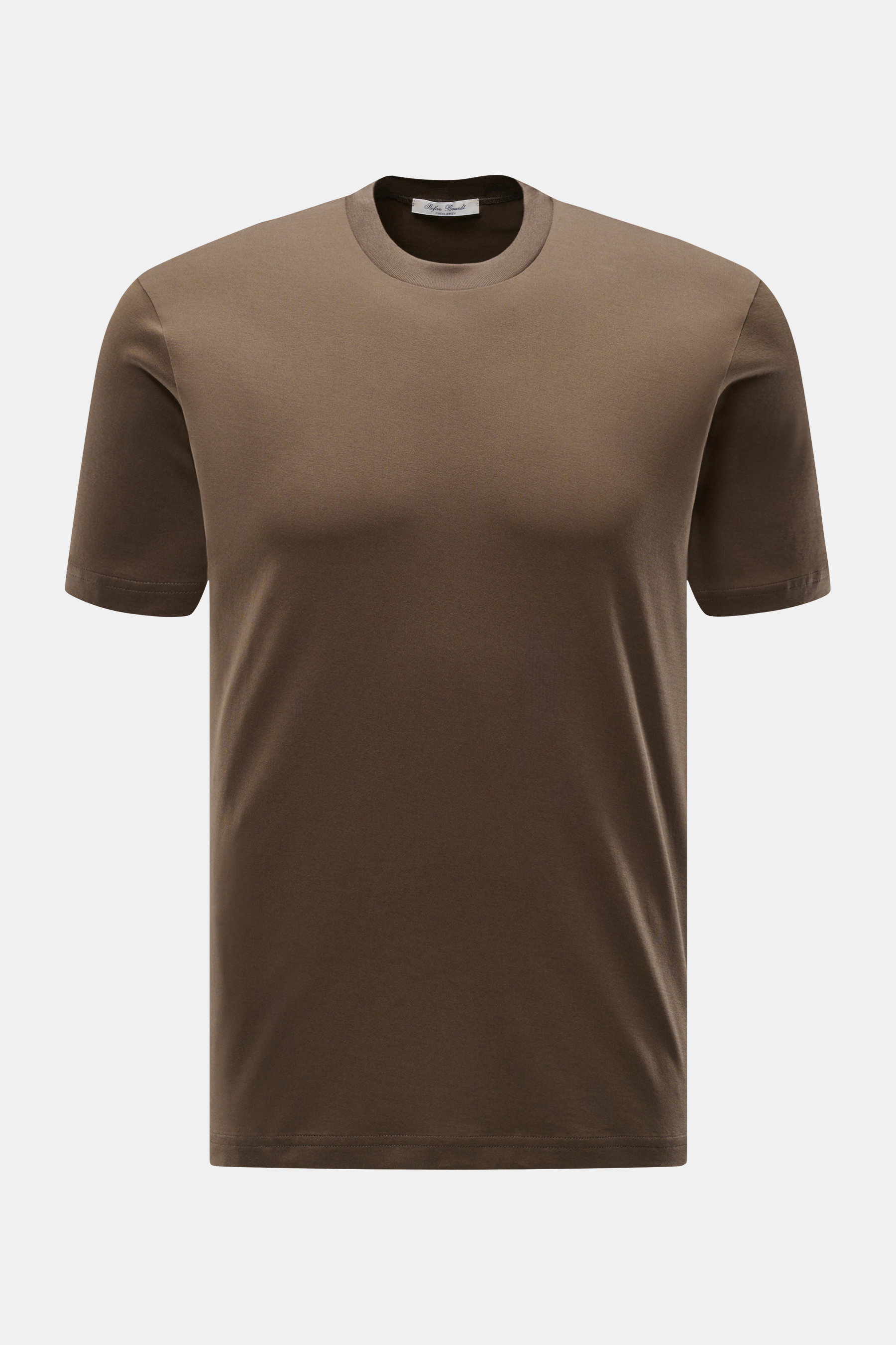 Front view of Stefan Brandt Rundhals-T-Shirt 'Eli' graubraun, a slim fit, round neck T-shirt in soft pure Pima cotton jersey.

Description: <p>Jersey in seiner feinsten Qualität: Mit seinem Expertenwissen über Materialien schafft STEFAN BRANDT das T-Shirt