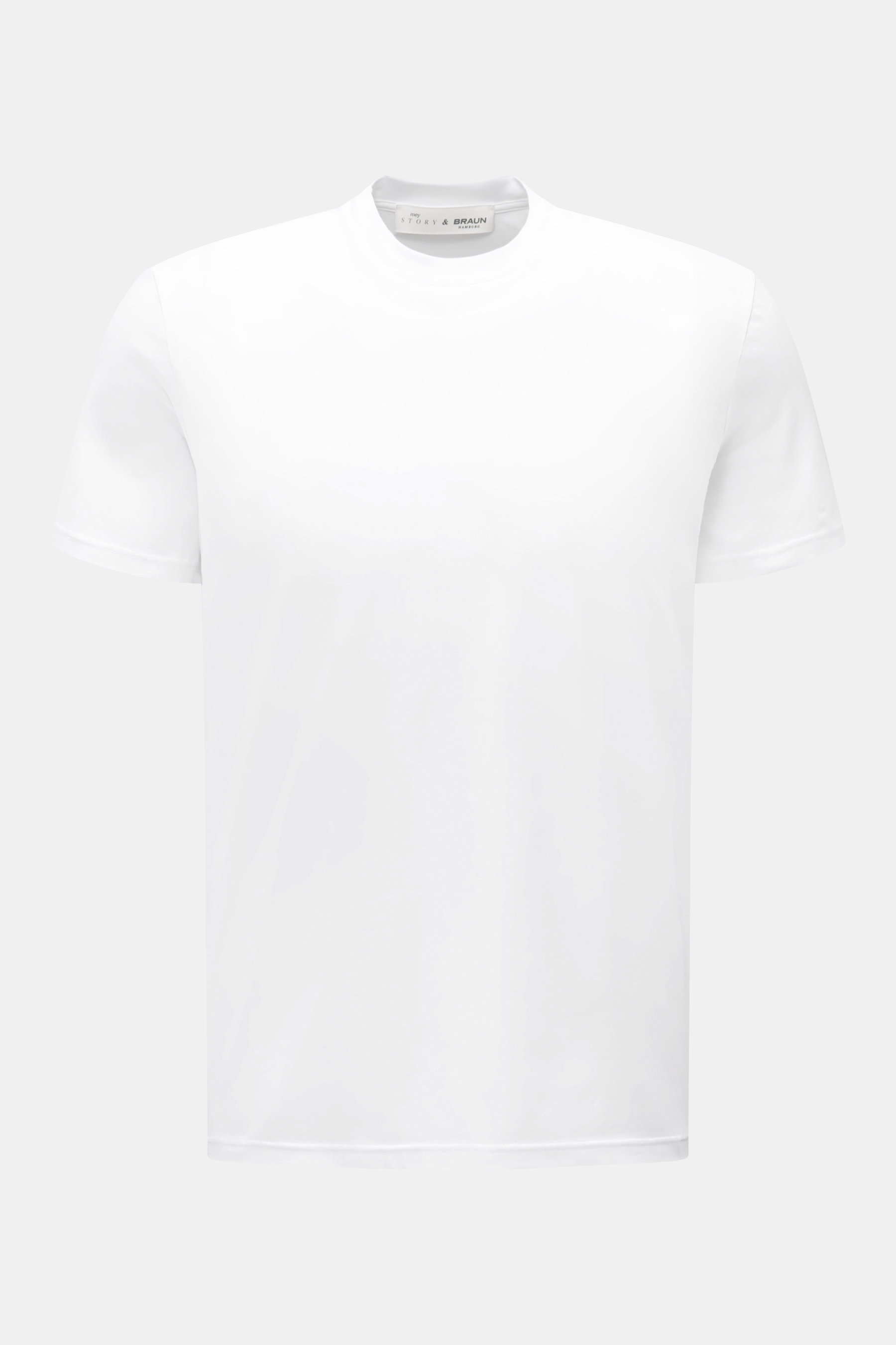 Frontansicht des weißen mey story Rundhals-T-Shirts aus mercerisierter Baumwolle mit Slim Fit und elastischem, weichem Jersey.