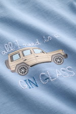 MC2 Saint Barth Rundhals-T-Shirt 'Portofino' rauchblau, Detailaufnahme von Brust-Stitching und Print auf weicher Bio-Baumwolle.