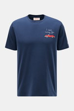 MC2 Saint Barth Rundhals-T-Shirt 'Portofino' navy, frontal fotografiert, aus weicher Bio-Baumwolle mit Print, Stitching und St. Barth-Stickerei am Ärmel.