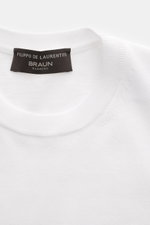 Filippo de Laurentiis Feinstrick-Kurzarmpullover weiß, slim Fit, aus reiner Baumwolle mit Rundhalsausschnitt, weicher Griff, Detailaufnahme von oben.