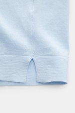 Filippo de Laurentiis Feinstrick-Kurzarmpullover hellblau, Detailansicht Saum mit seitlichen Schlitzen, reine Baumwolle, Slim Fit, Rundhalsausschnitt, weicher Griff.
