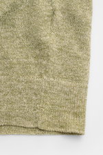 Filippo de Laurentiis Feinstrick-Kurzarmpullover oliv meliert, Slim Fit, Rundhalsausschnitt, Rippbündchen, feines Strickbild, aus Leinen-Baumwoll-Mix, Detailfoto.