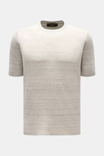 Filippo de Laurentiis Feinstrick-Kurzarmpullover hellgrau meliert, Slim Fit, Rundhalsausschnitt, Rippbündchen, Frontansicht, Leinen-Baumwoll-Mix, feines Strickbild.