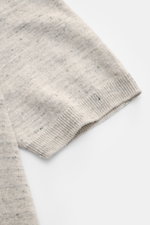 Filippo de Laurentiis Feinstrick-Kurzarmpullover hellgrau meliert, Detailaufnahme Ärmelsaum, Slim Fit, Leinen-Baumwoll-Mix, Rippbündchen.