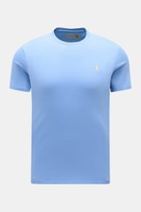 Polo Ralph Lauren Rundhals-T-Shirt rauchblau, frontal fotografiert, soft, aus reiner Baumwolle, Extra Slim Fit, Logo-Stitching, Rundhalsausschnitt.