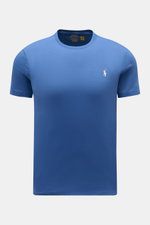 Polo Ralph Lauren Rundhals-T-Shirt dunkelblau, extra Slim Fit, weiche Baumwolle, Frontansicht mit weißem Logo-Stitching, Rundhalsausschnitt.