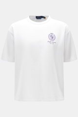 Polo Ralph Lauren Rundhals-T-Shirt weiß, Frontansicht, Regular Fit, reine Baumwolle, schwere Qualität, Logo-Print auf der Brust, Rundhalsausschnitt.
