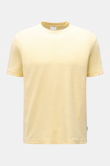 04651/ A trip in a bag Frottee T-Shirt 'Terry Tee' pastellgelb, frontale Ansicht, Regular Fit, Rundhalsausschnitt, reine Baumwolle, weicher Griff, kleines Weblabel.