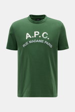 Front view of A.P.C. Rundhals-T-Shirt dunkelgrün, made of soft pure cotton jersey with a regular fit and round neckline, featuring vintage-style A.P.C. logo stitching on the chest.

Description: <p>Legere Sommerlooks von A.P.C.: Aus weichem Baumwoll-Jerse