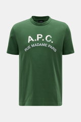 Front view of A.P.C. Rundhals-T-Shirt dunkelgrün, made of soft pure cotton jersey with a regular fit and round neckline, featuring vintage-style A.P.C. logo stitching on the chest.

Description: <p>Legere Sommerlooks von A.P.C.: Aus weichem Baumwoll-Jerse